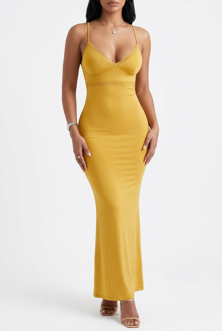 Lace-Detail Spaghetti-Strap Maxi Dress