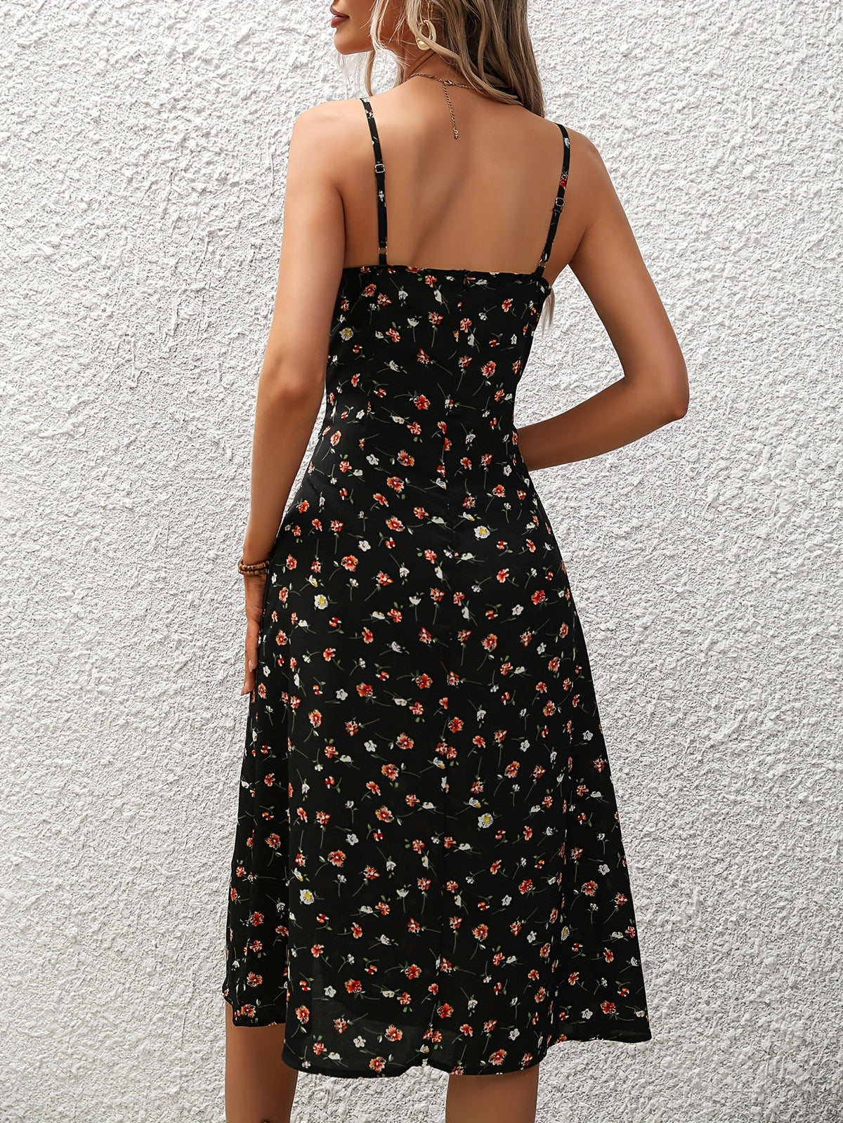 Polka Dot Split Long Slip Dress