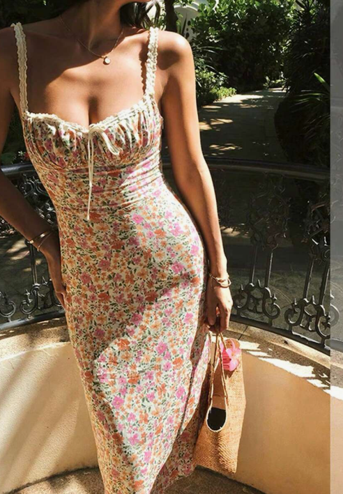 Floral Lace-Trim Cami Slip Dress