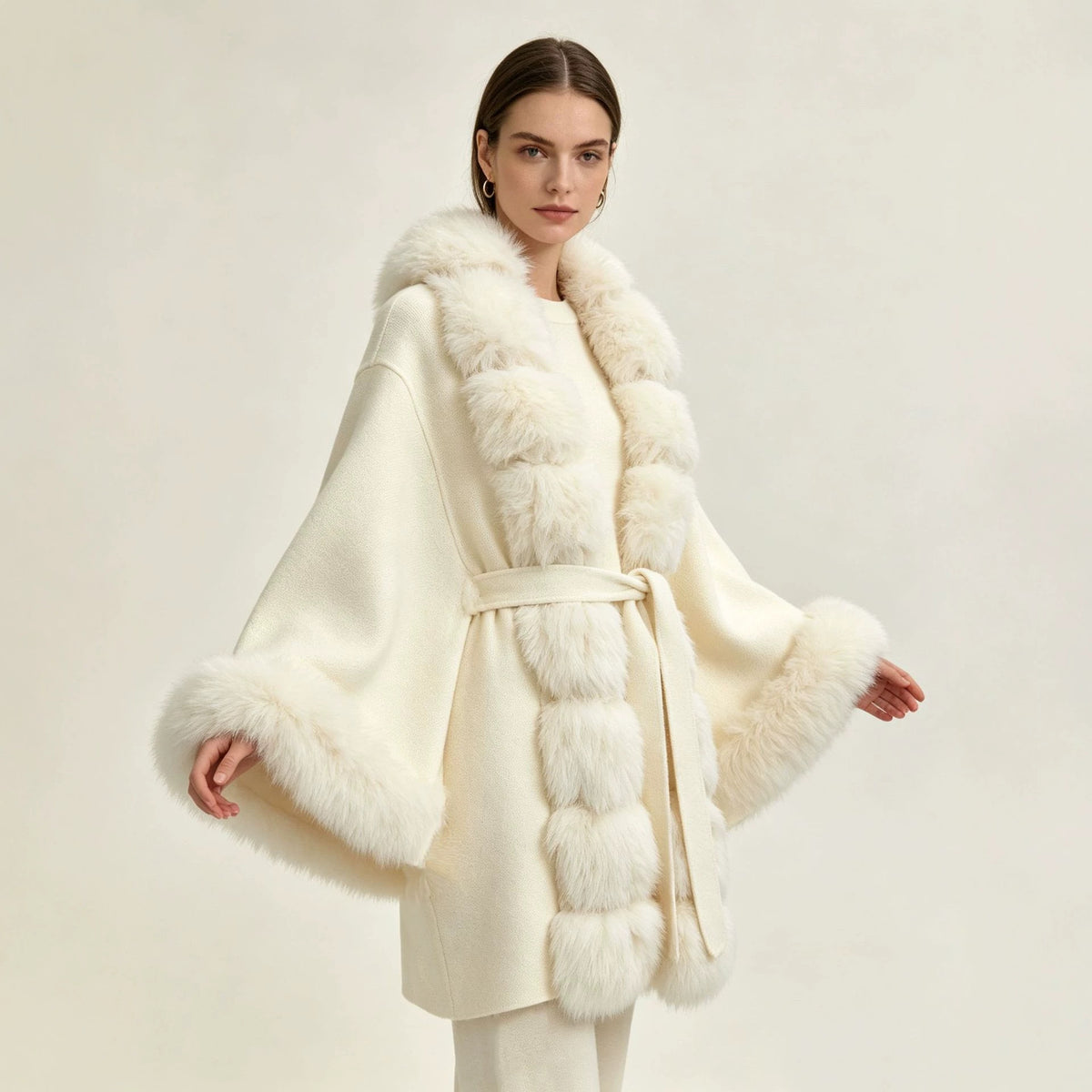 Fur-Collar Lace-Up Jacket