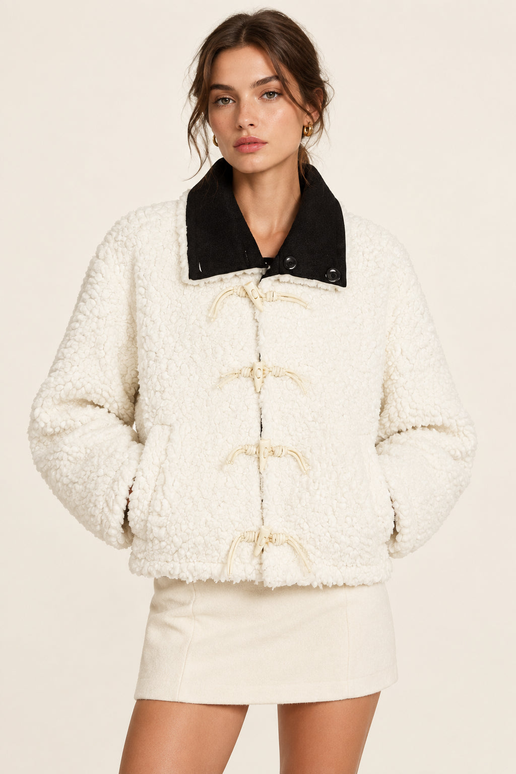 Reversible Faux-Lamb-Wool Collar Jacket