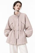 Dark Pink Drawstring-Waist Zip Jacket