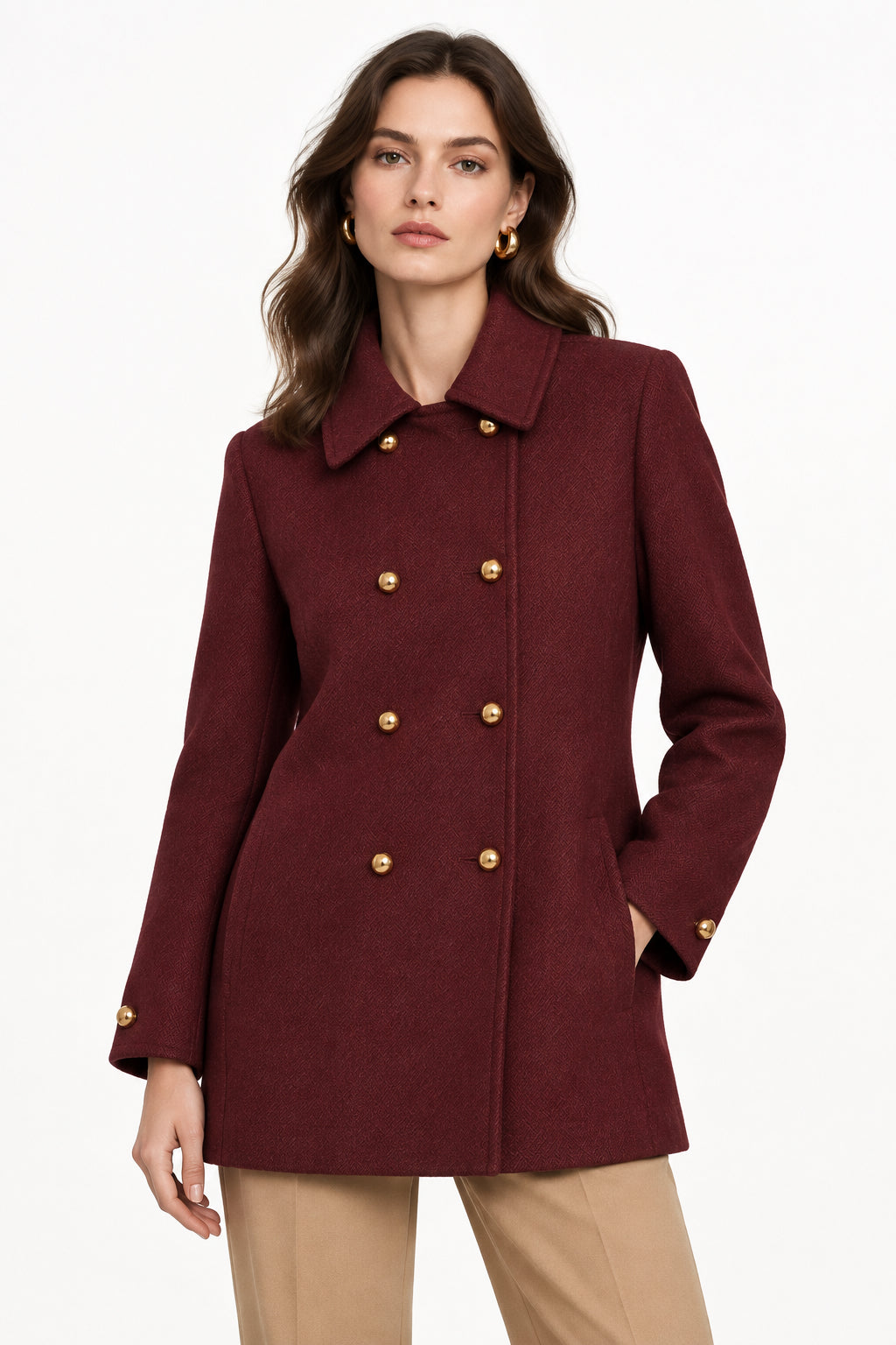 Double-Breasted Faux-Wool Coat
