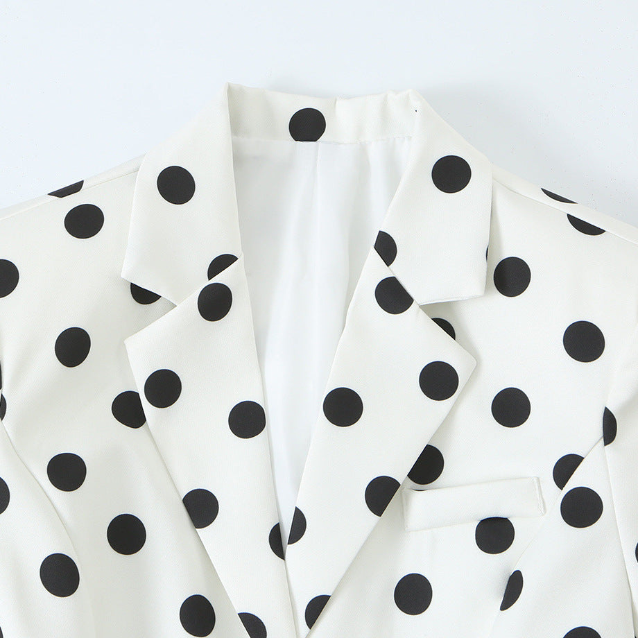 White Polka-Dot Single-Button Blazer