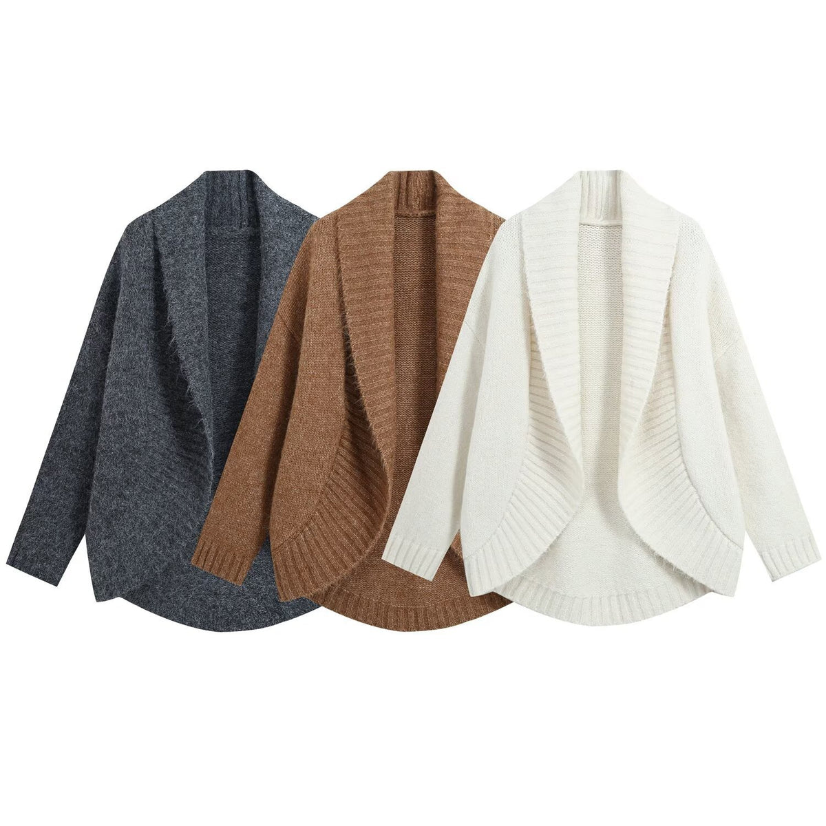 Open-Front Knit Jacket with Lapel Collar