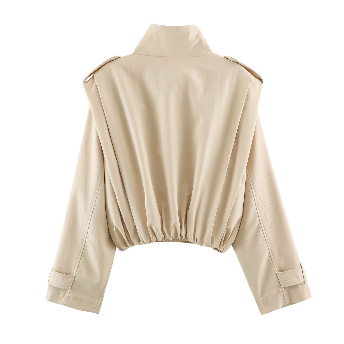 Beige Pleated Double-Breasted Jacket