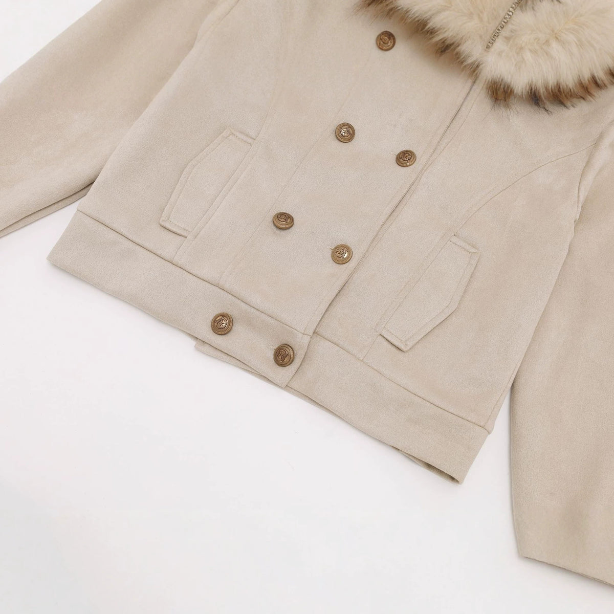 Apricot Hooded Faux-Suede Jacket