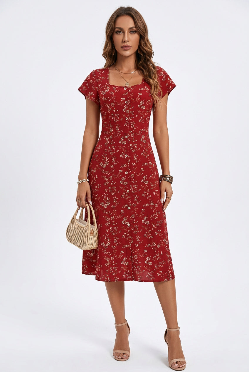 Floral Button-Front Split Maxi Dress