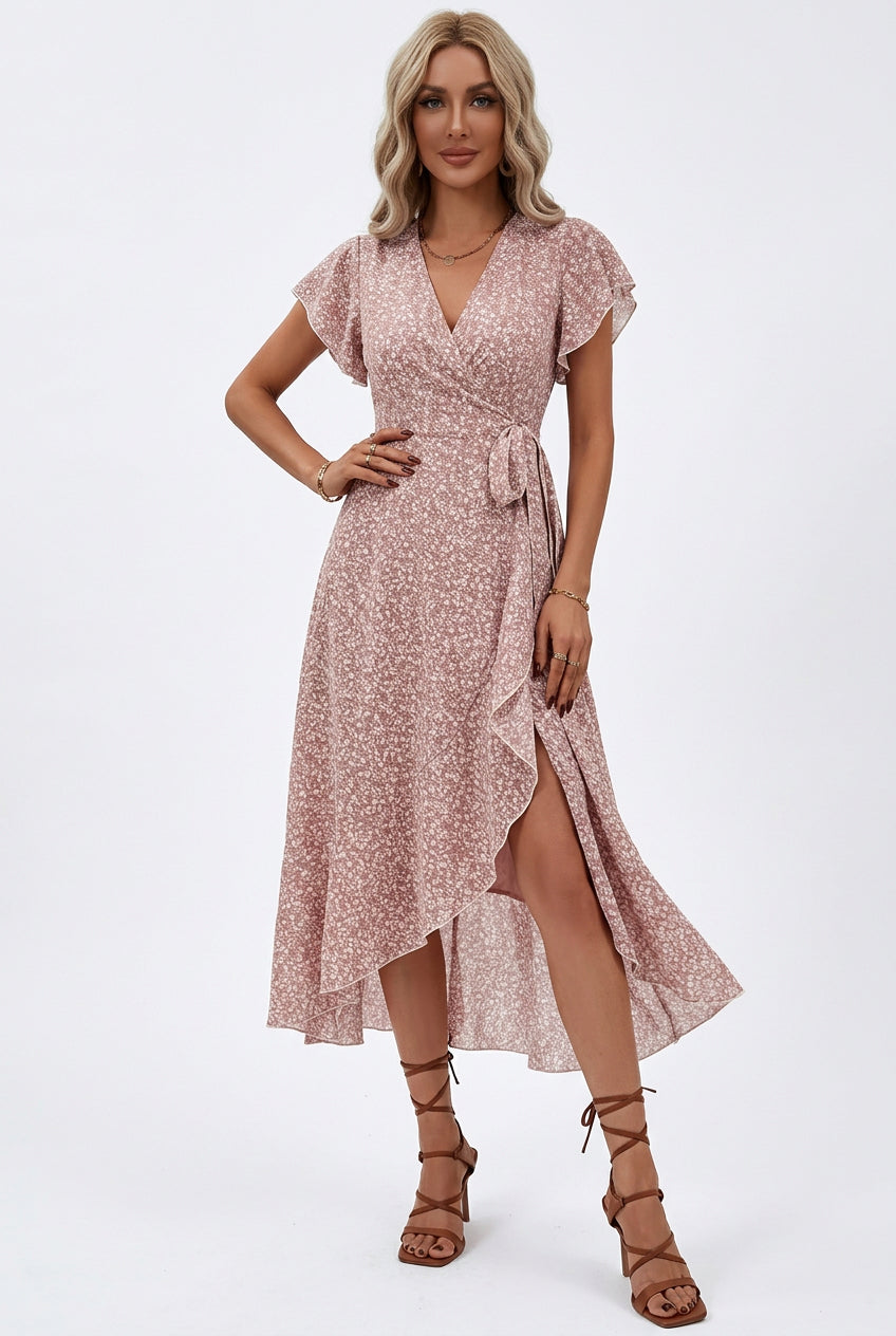 Floral Boho Wrap V-Neck Dress