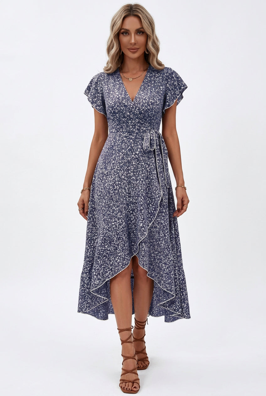 Floral Boho Wrap V-Neck Dress