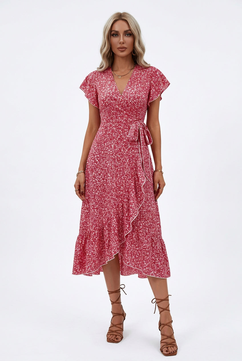 Floral Boho Wrap V-Neck Dress
