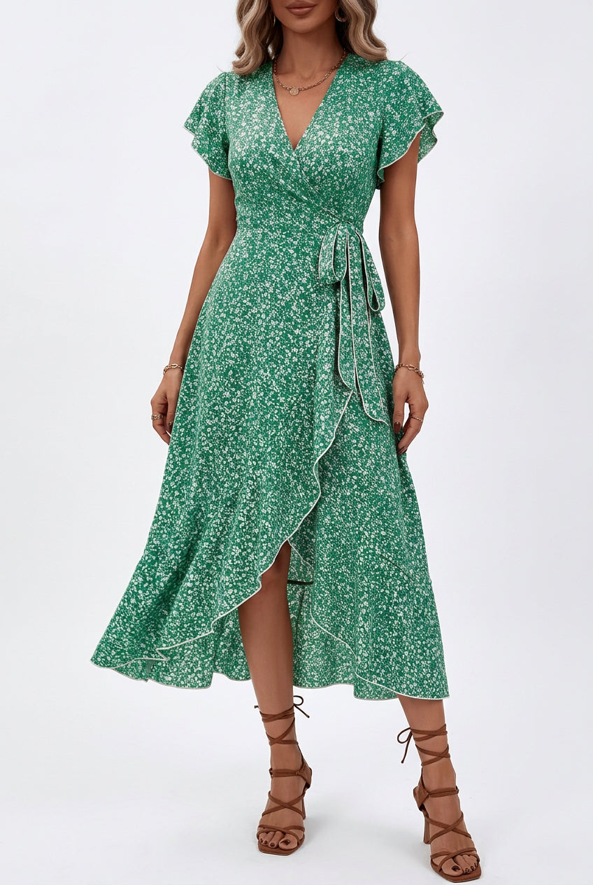 Floral Boho Wrap V-Neck Dress