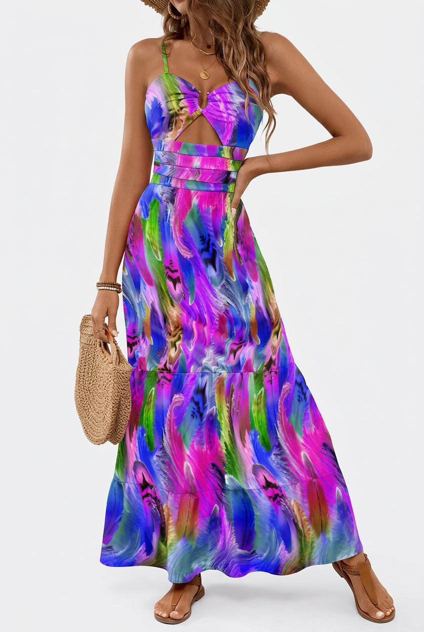 Sleeveless Boho Spaghetti-Strap Maxi Dress — Purple