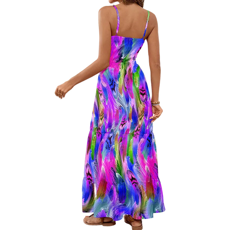 Sleeveless Boho Spaghetti-Strap Maxi Dress — Purple