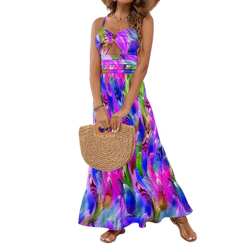Sleeveless Boho Spaghetti-Strap Maxi Dress — Purple