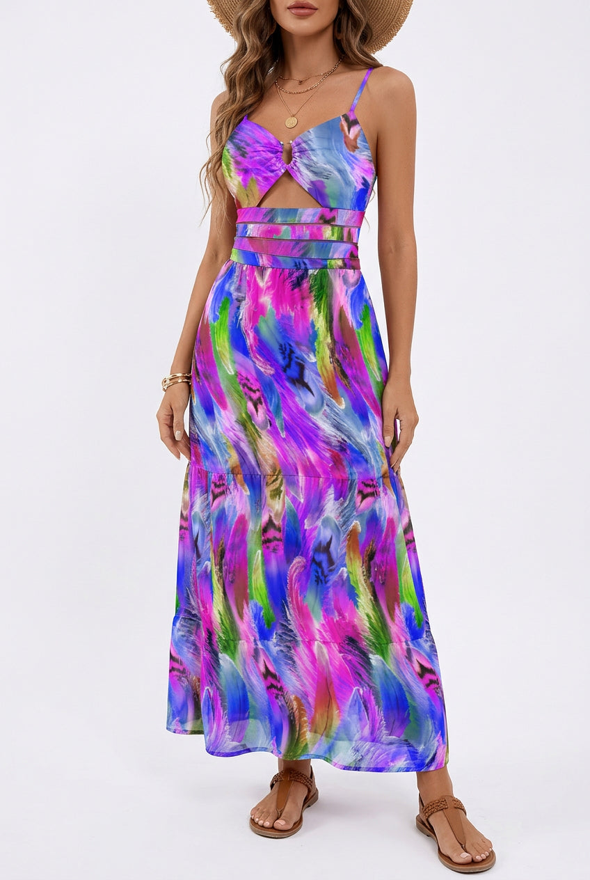 Sleeveless Boho Spaghetti-Strap Maxi Dress — Purple