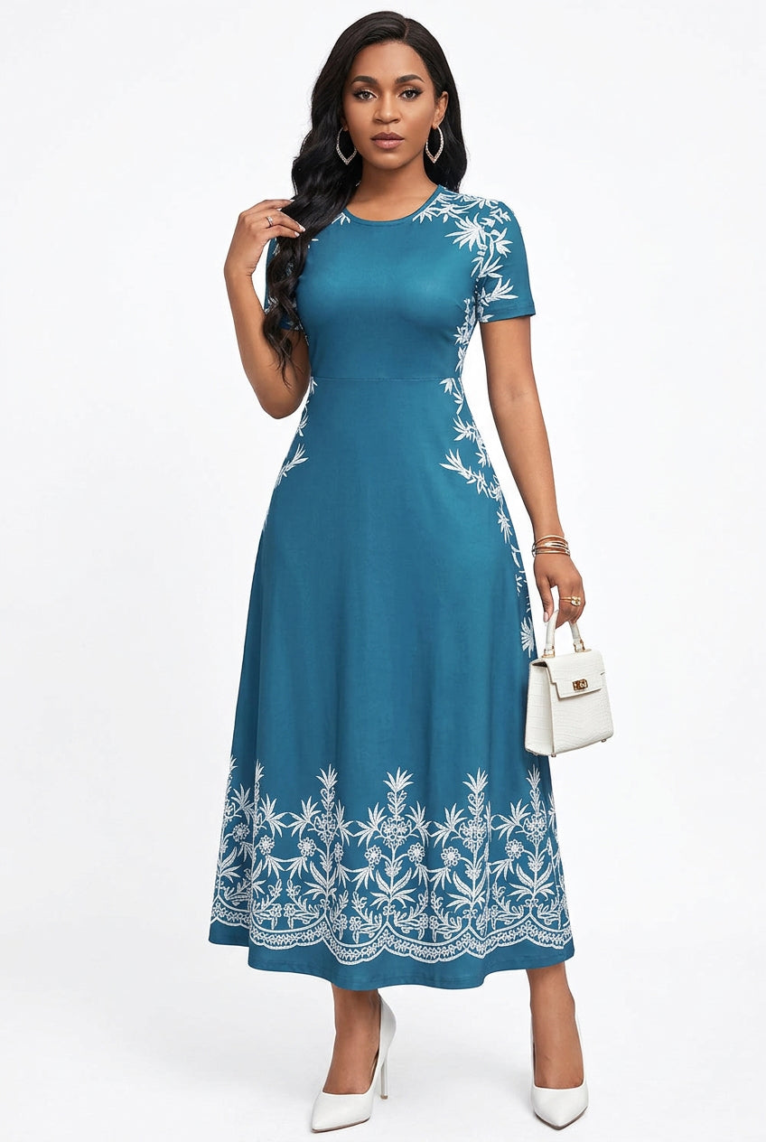 Flowing Short-Sleeve Maxi Dress