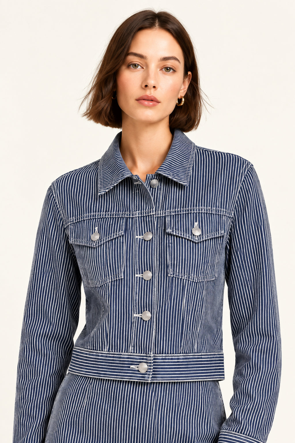 Blue Striped Flag-Embroidered Denim Jacket