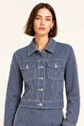 Blue Striped Flag-Embroidered Denim Jacket