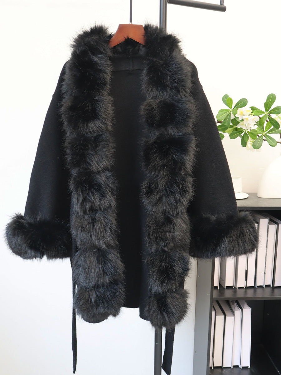 Fur-Collar Lace-Up Jacket