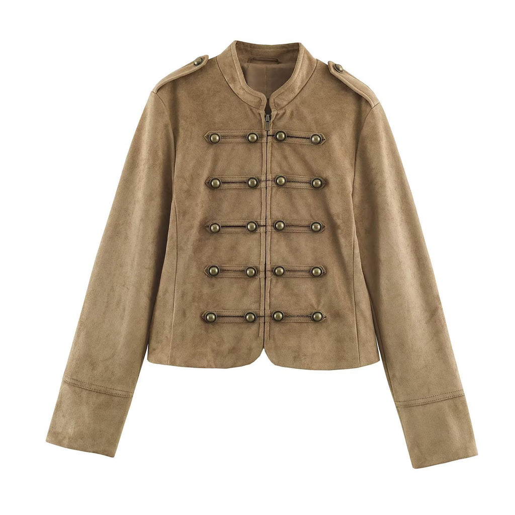 Brown Abstract-Print Zip Jacket
