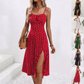 Polka Dot Split Long Slip Dress