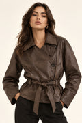 Brown Belted Button-Front Jacket