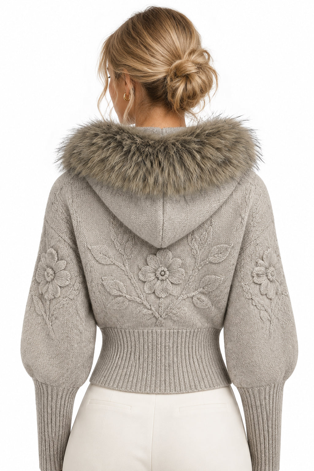 Light Brown Cable-Knit Hooded Cardigan