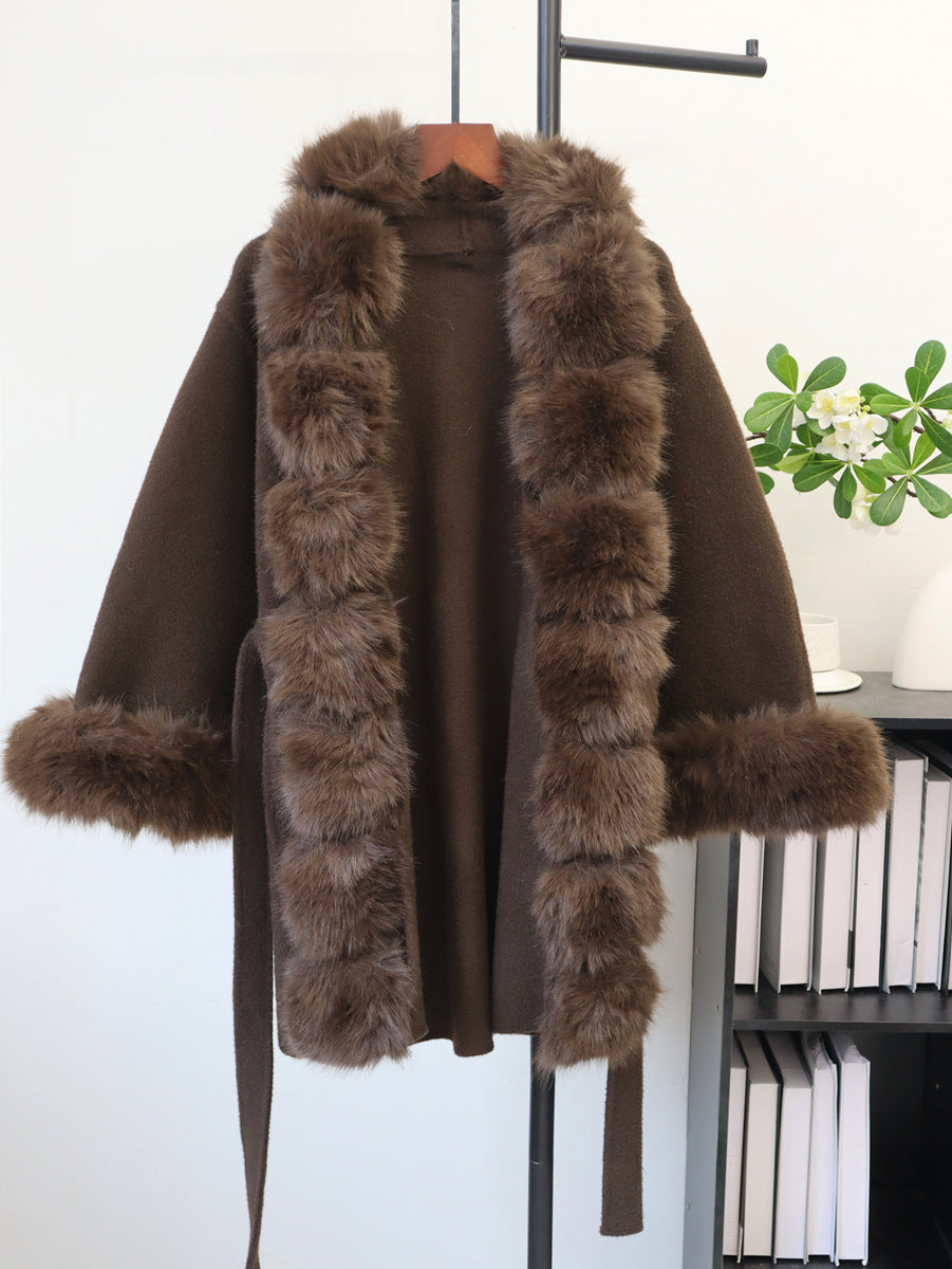 Fur-Collar Lace-Up Jacket