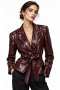 Burgundy Lace-Up Faux Leather Jacket