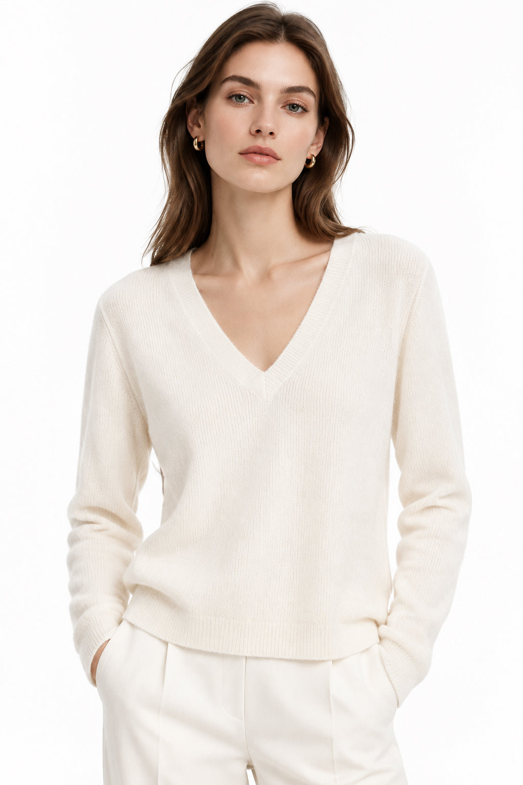 Ribbed V-Neck Pullover Sweater