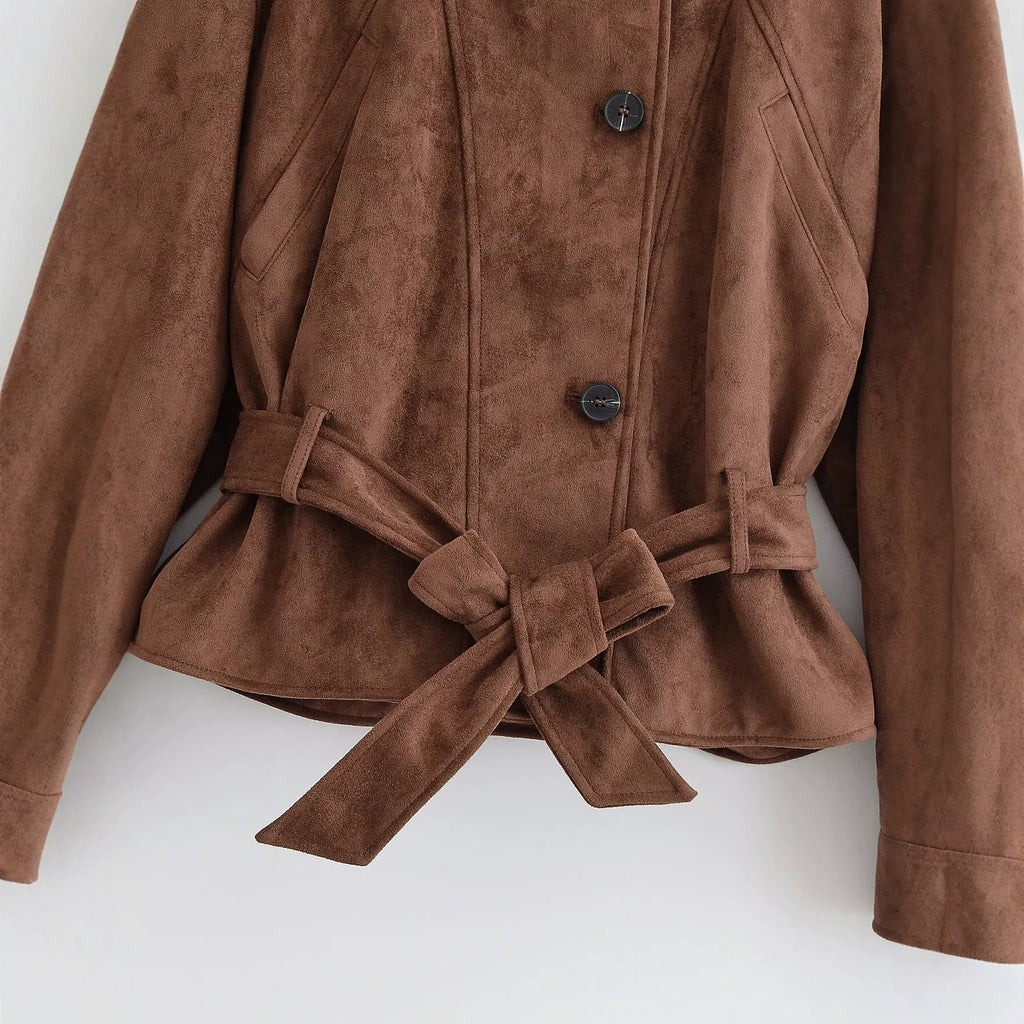 Chestnut Suede-Textured Button-Front Jacket
