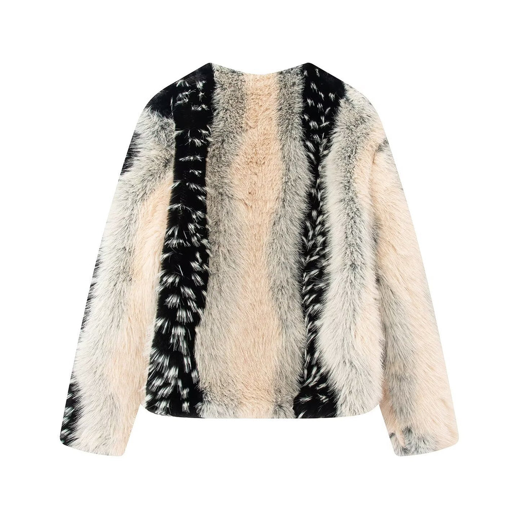 Round-Neck Faux-Fur Jacket