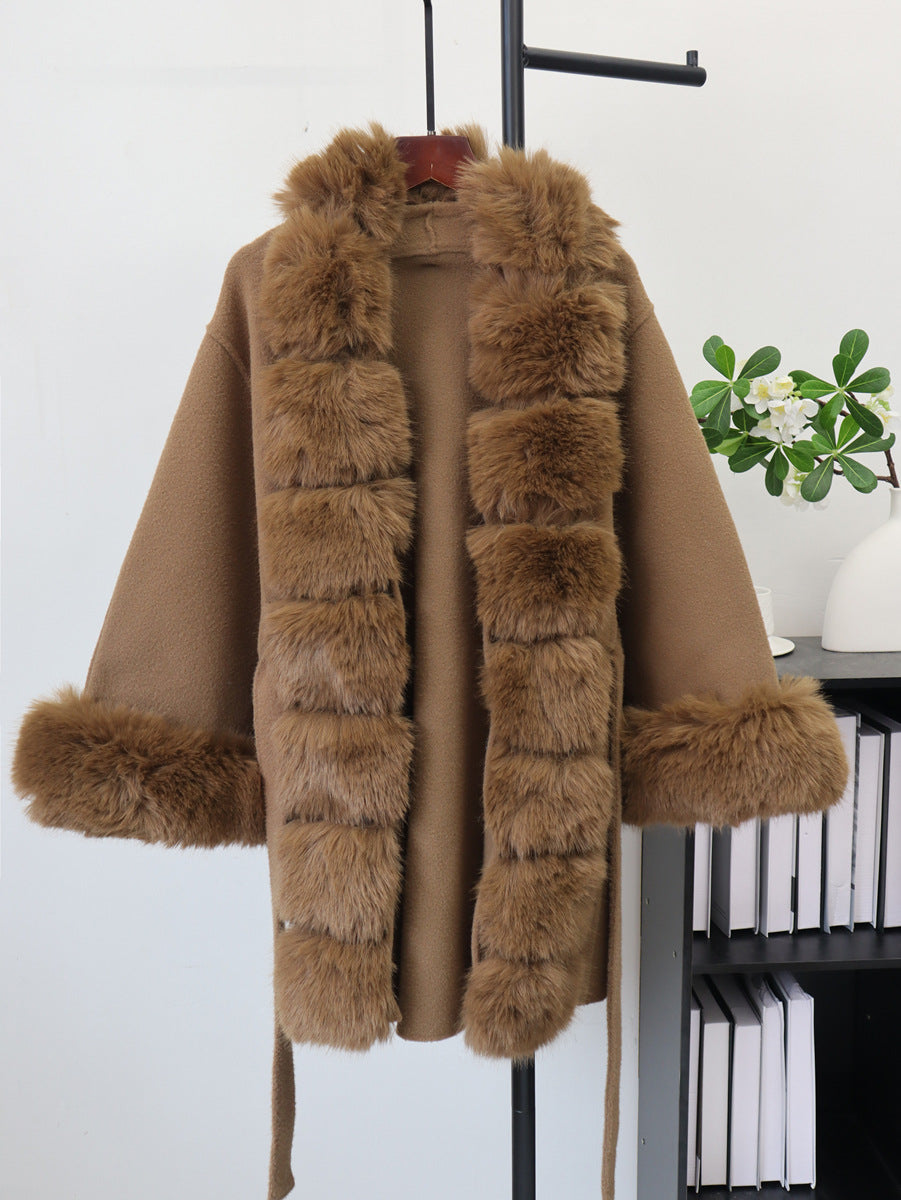 Fur-Collar Lace-Up Jacket