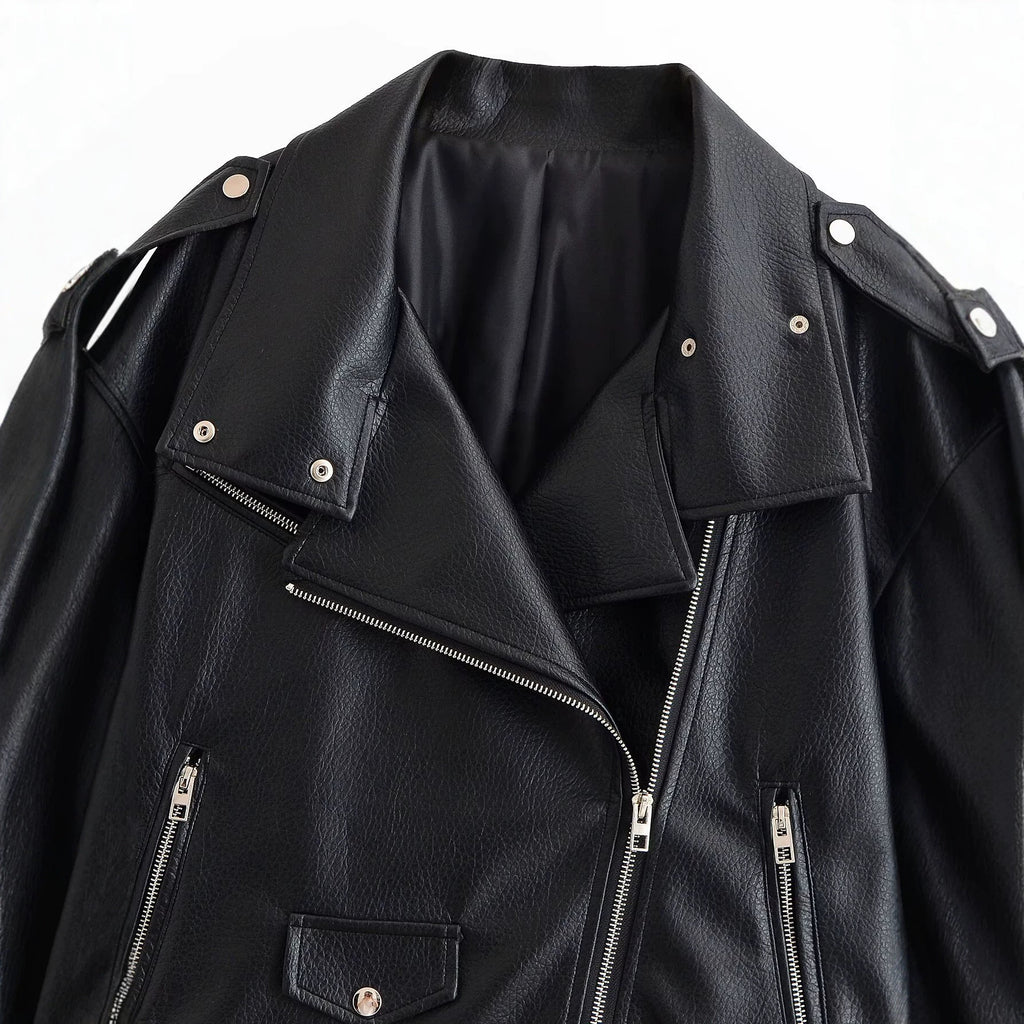 Black Multi-Zip Faux Leather Moto Jacket