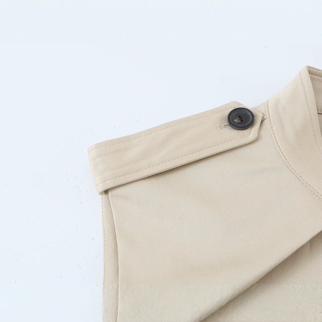 Khaki Stand-Collar Sleeveless Dress