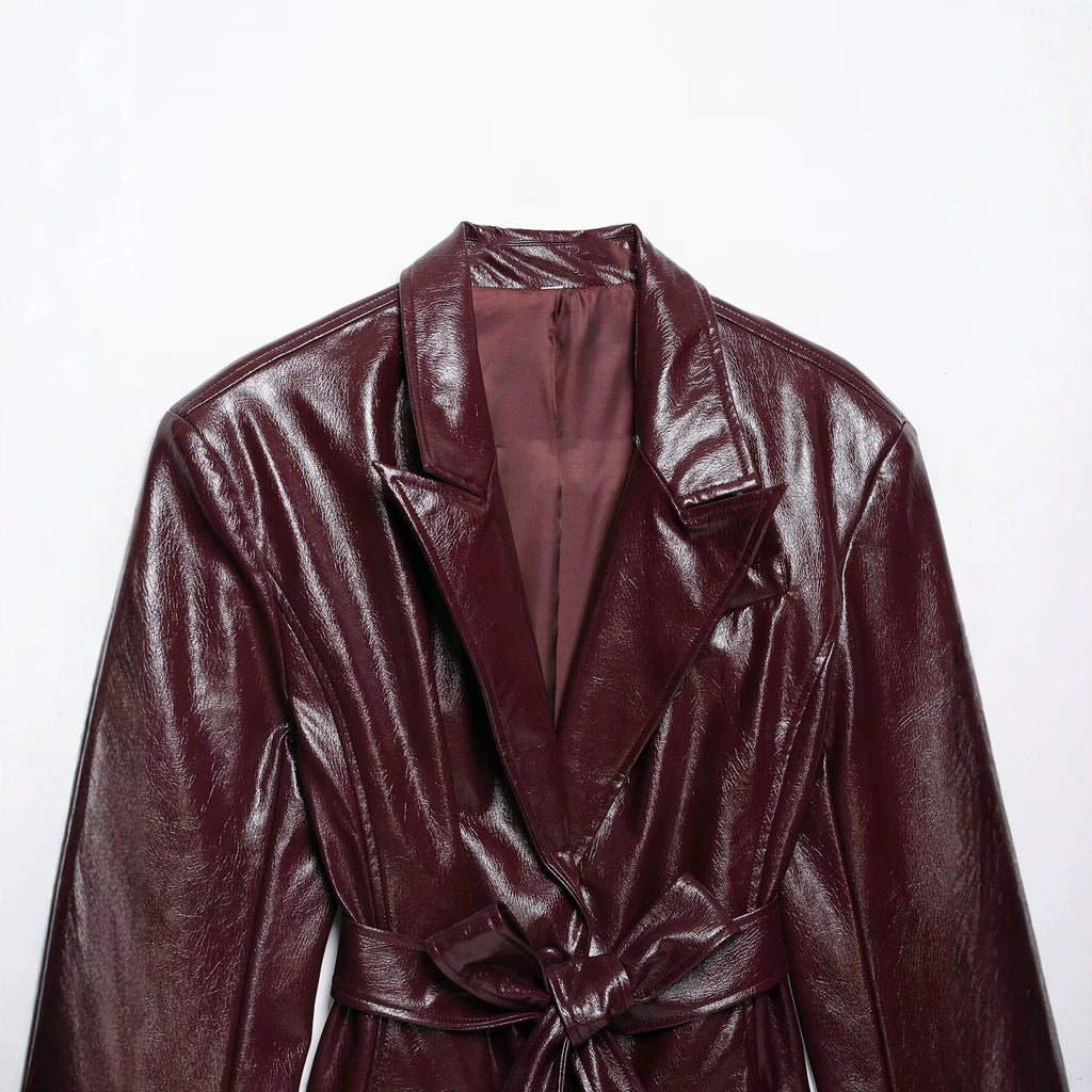 Burgundy Lace-Up Faux Leather Jacket