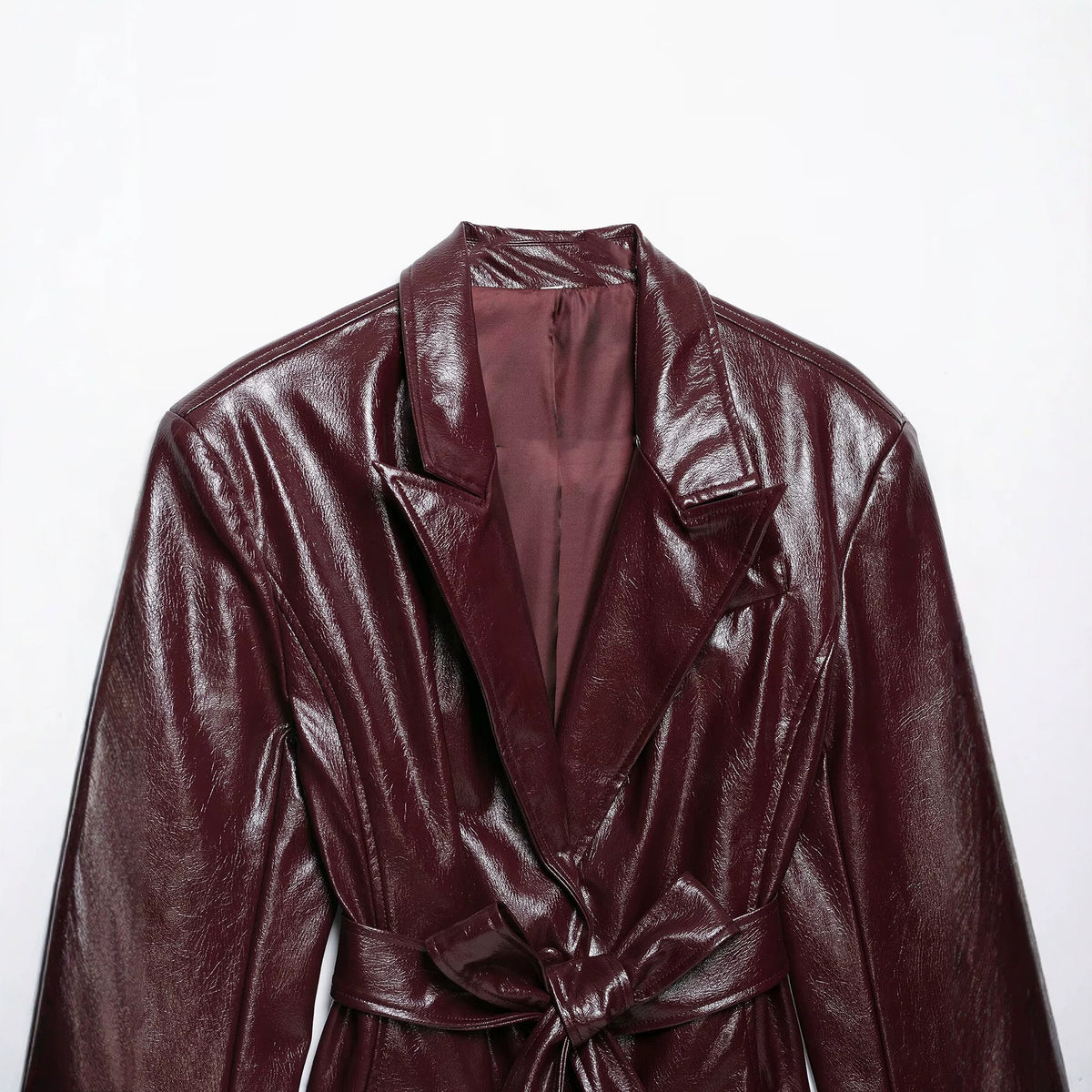 Burgundy Lace-Up Faux Leather Jacket
