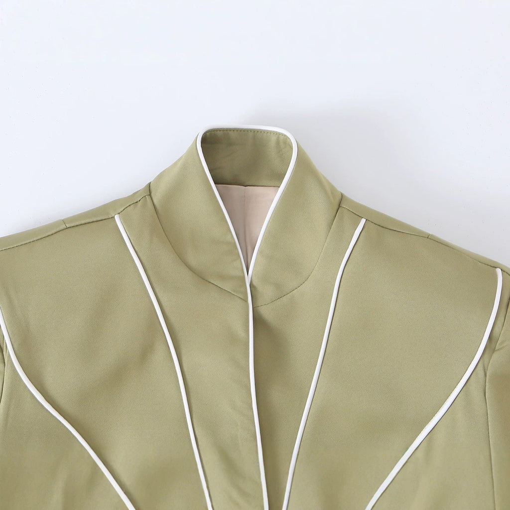 Olive Stand-Collar Button-Front Jacket