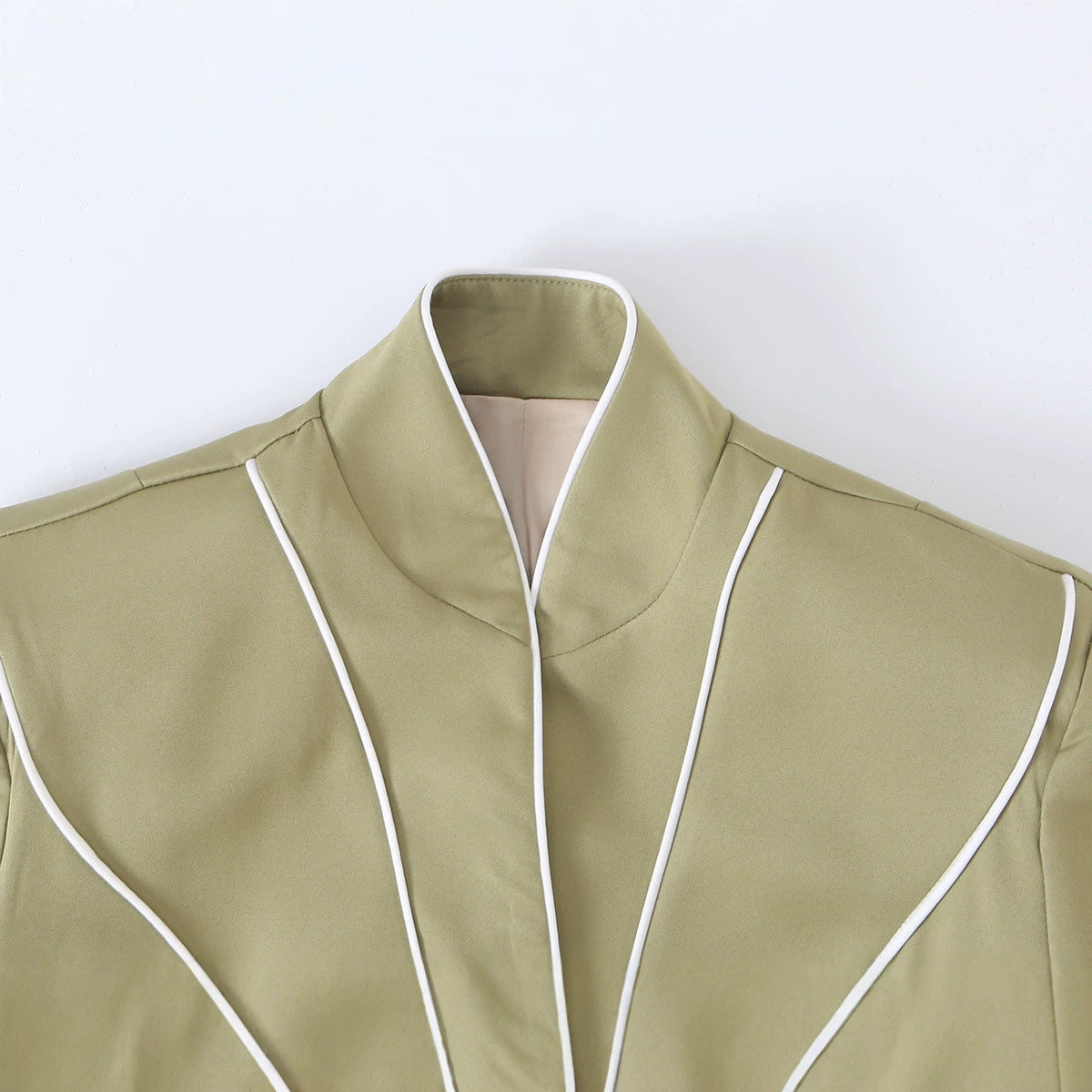 Olive Stand-Collar Button-Front Jacket