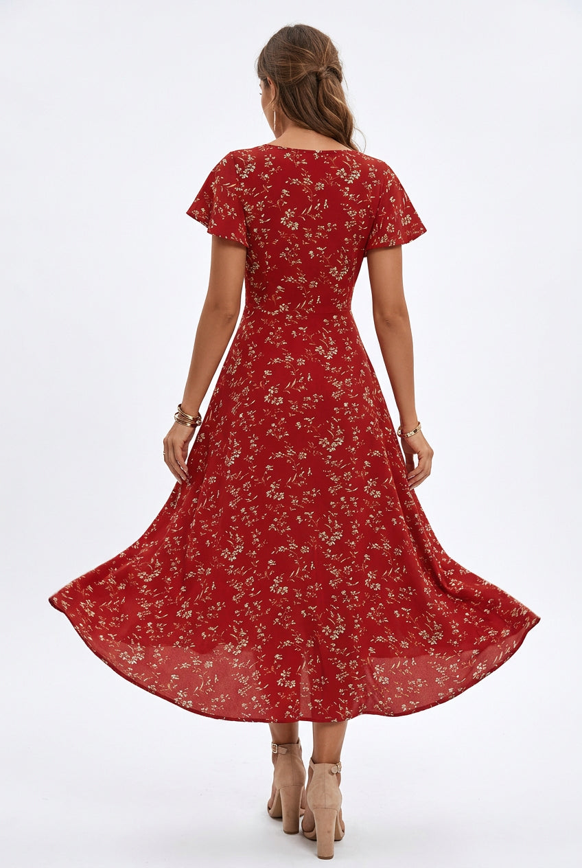 Floral Button-Front Split Maxi Dress