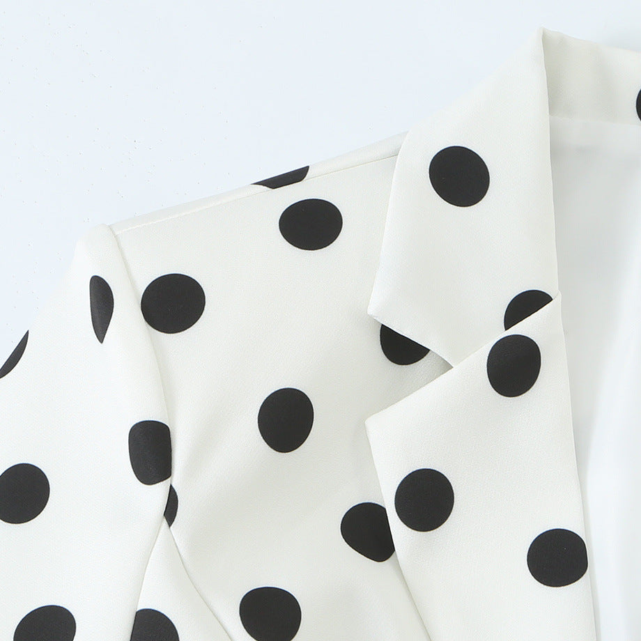 White Polka-Dot Single-Button Blazer