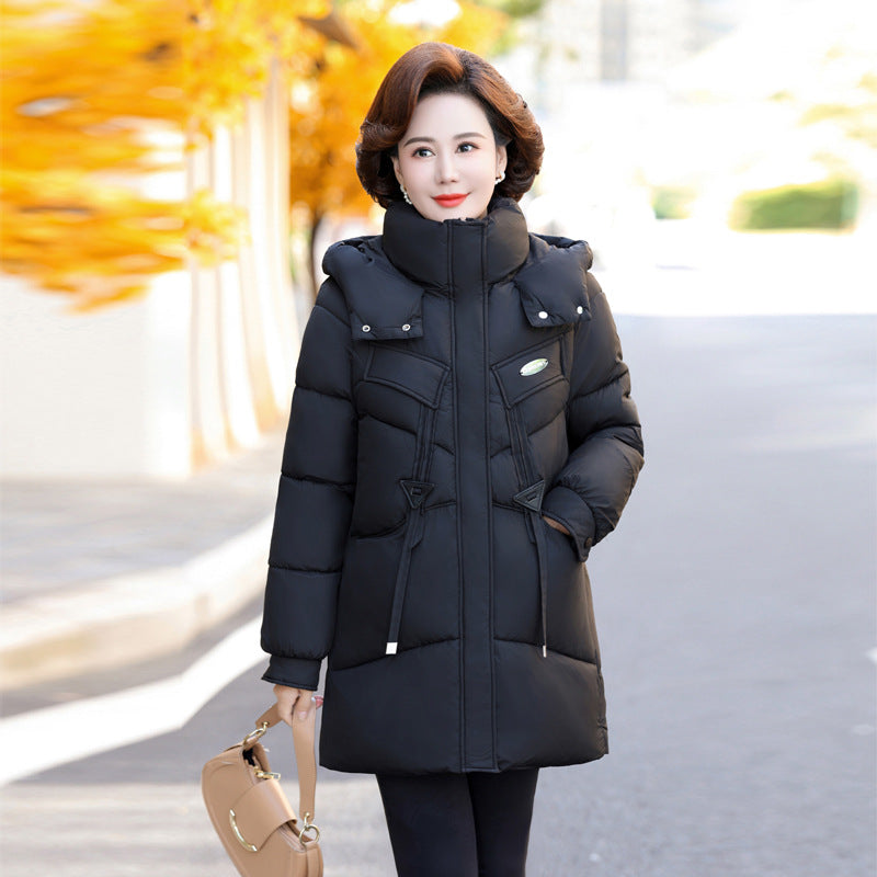 Medium to long hooded women's jacket