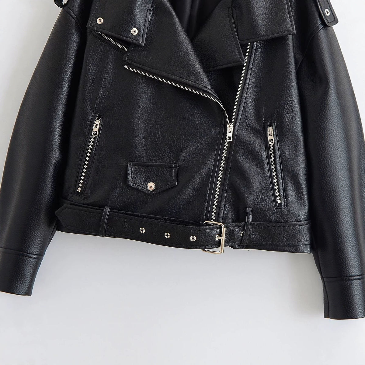 Black Multi-Zip Faux Leather Moto Jacket