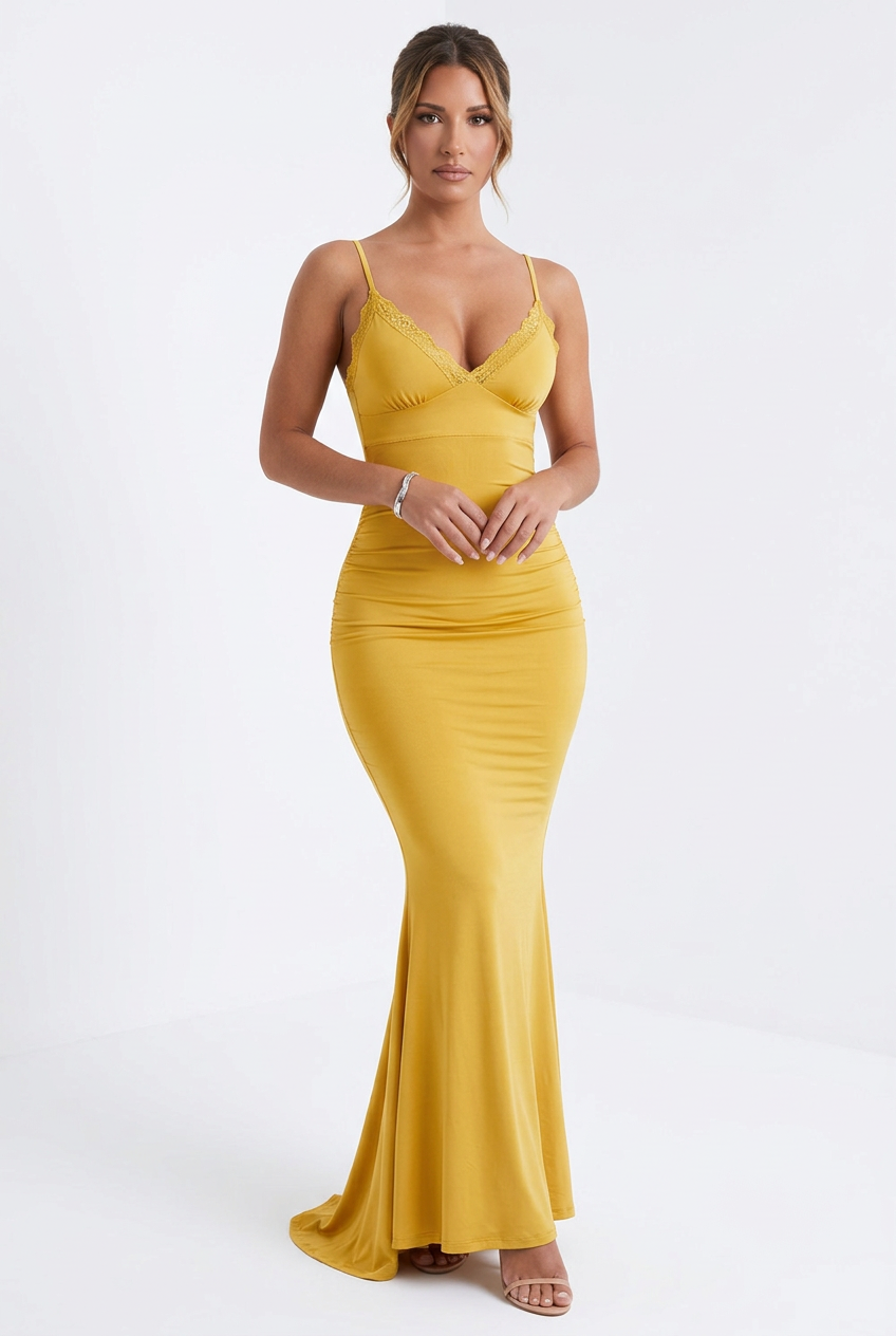 Lace-Detail Spaghetti-Strap Maxi Dress