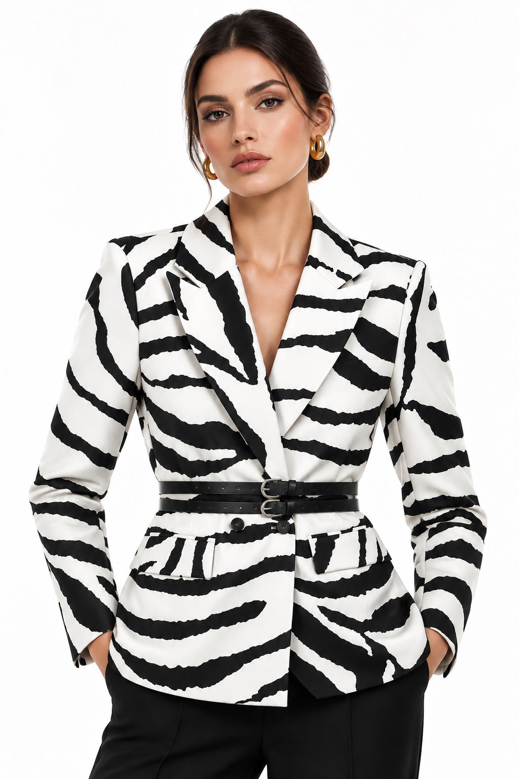 Zebra-Print Double-Breasted Blazer