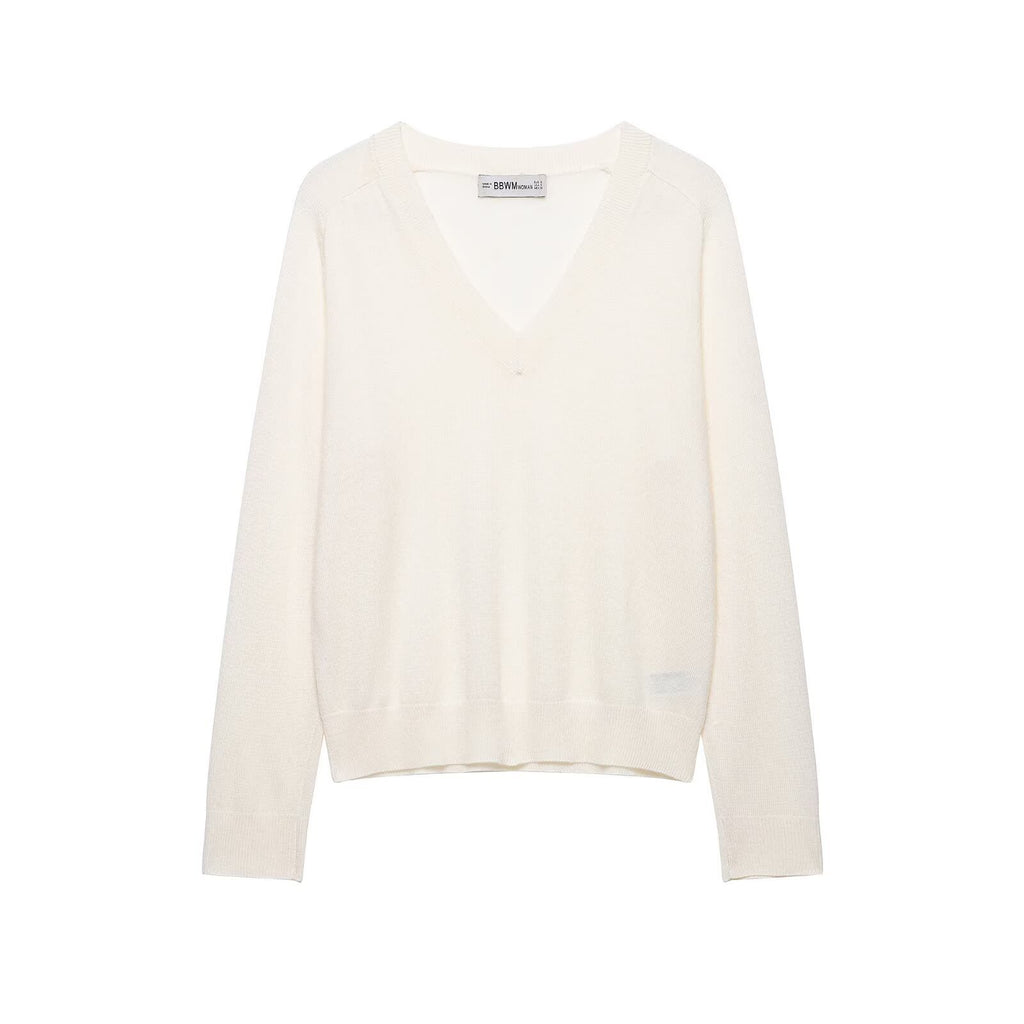 Ribbed V-Neck Pullover Sweater