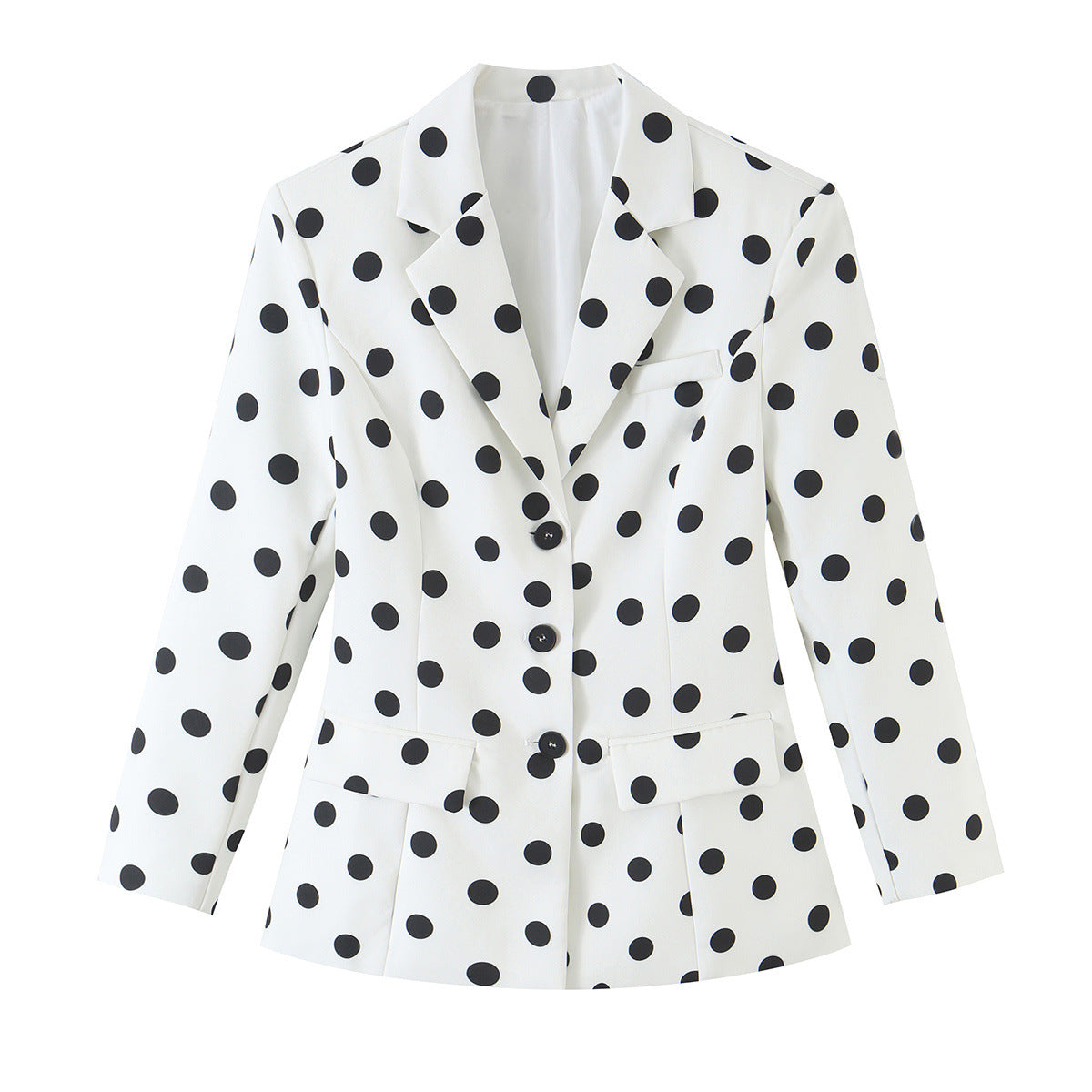 White Polka-Dot Single-Button Blazer