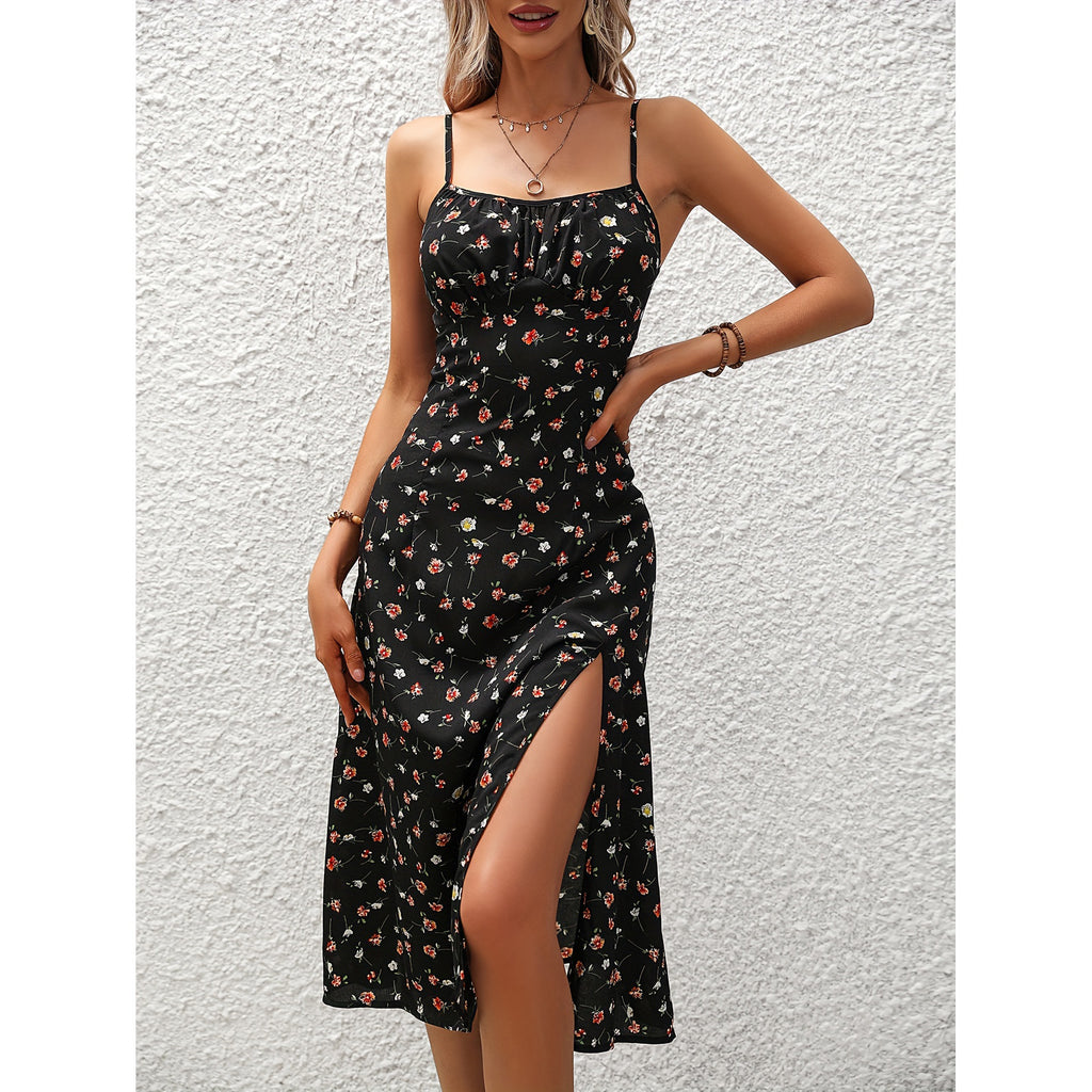 Polka Dot Split Long Slip Dress