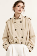 Beige Pleated Double-Breasted Jacket